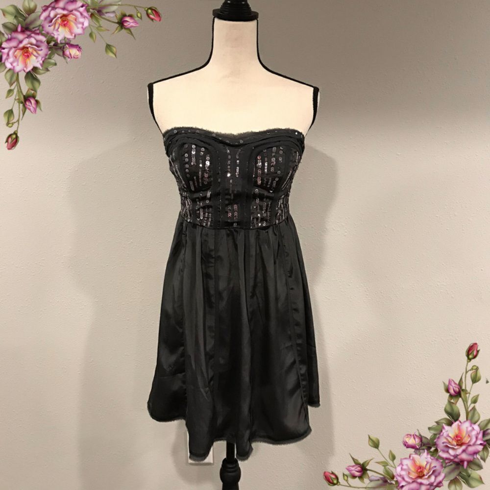 Charcoal Grey strapless mini dress with sequins